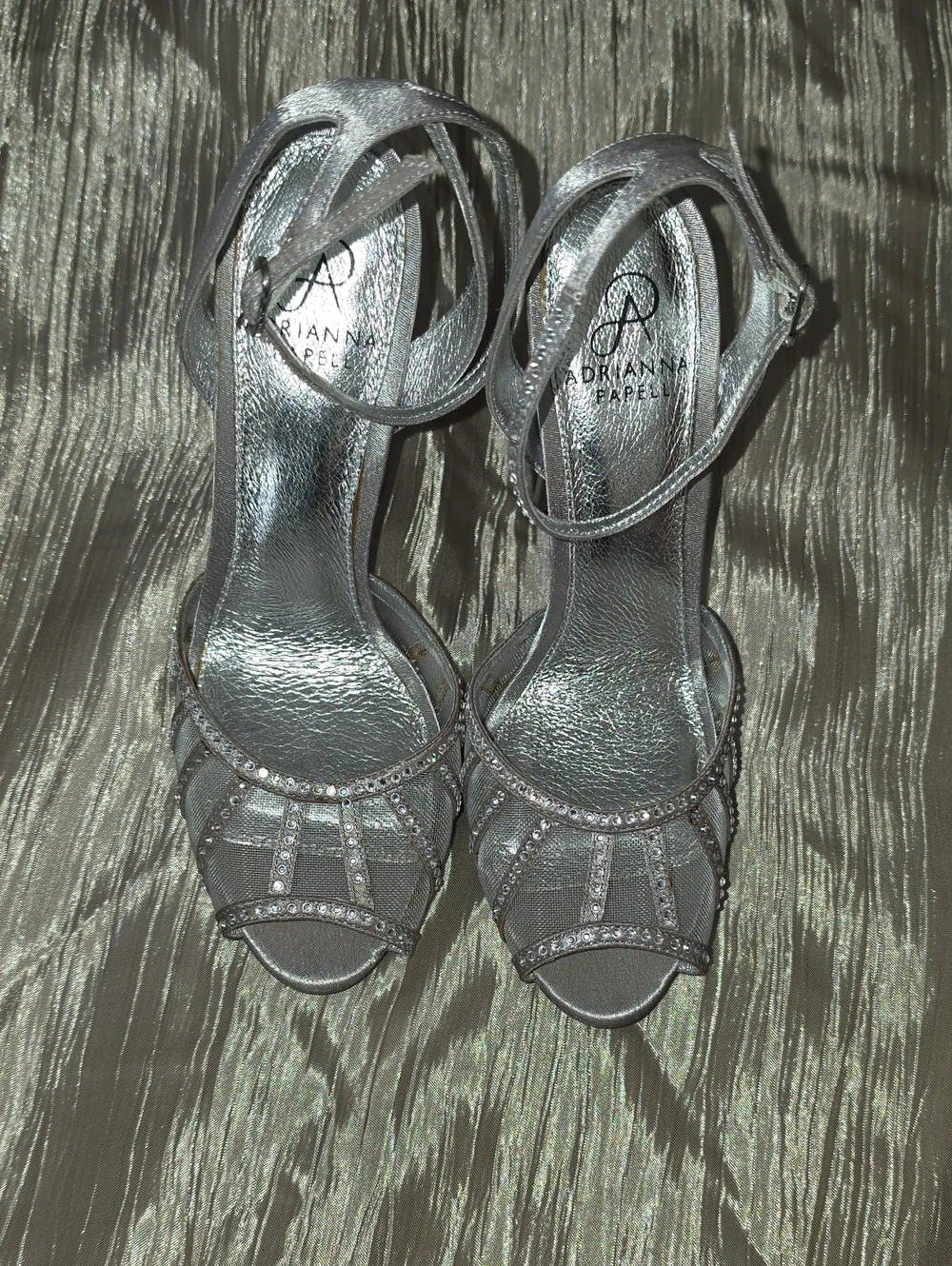 Adrianna Papell Silver Rhinestone Strappy Evening Heels